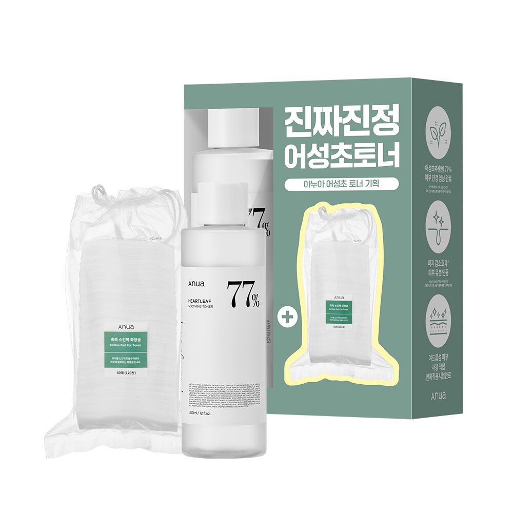 Anua Heartleaf 77 Soothing Toner 350mL Special Set (+Cotton Pads)